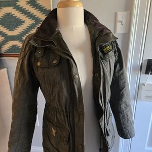 Barbour International Green Waxed Cotton Jacket Quilted Women's US Size 4 - UK 8